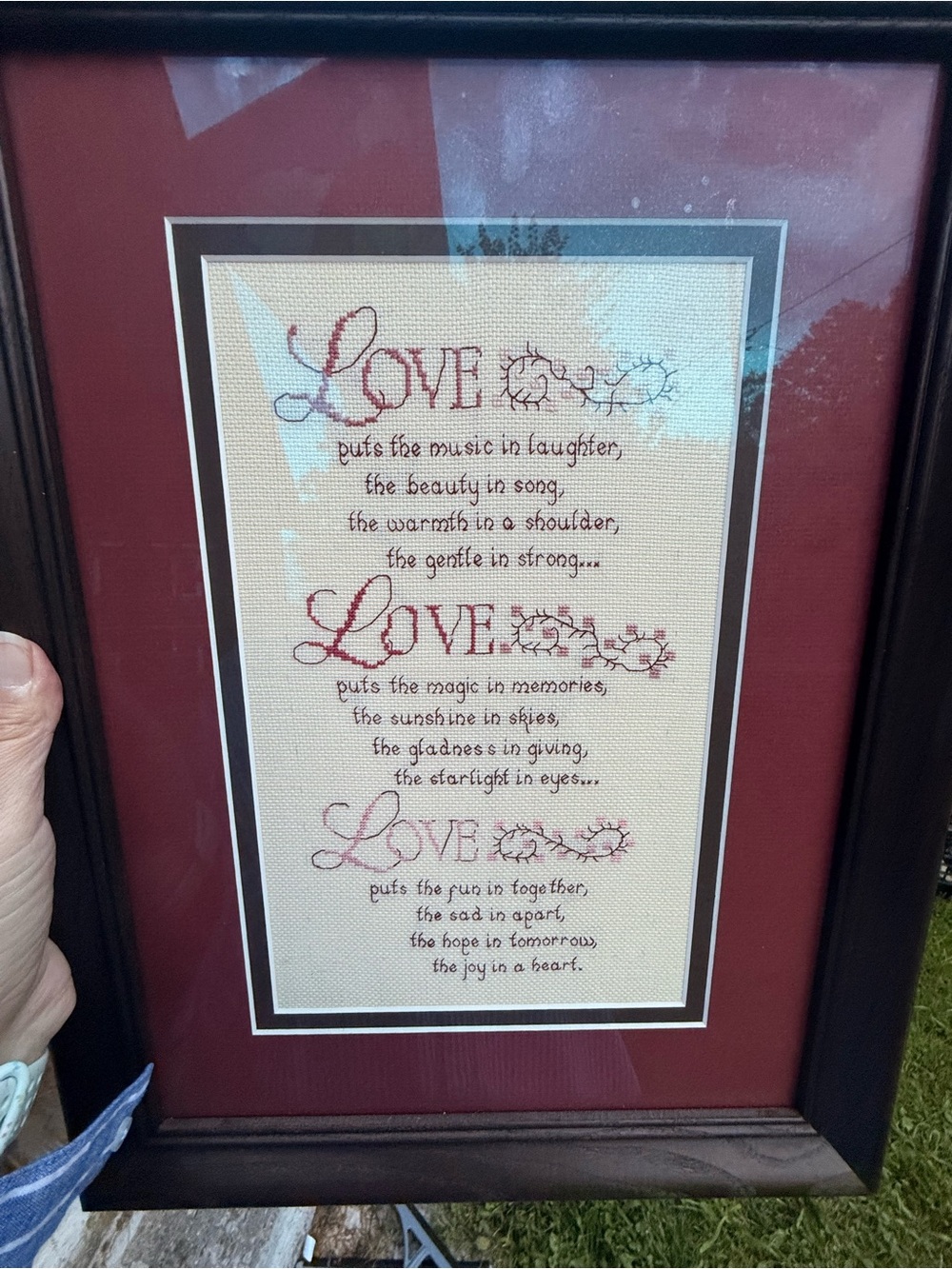 Framed 'Love' Sentiment Wall Art in Burgundy and Cream
